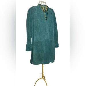 Vintage Ellen Ashley Genuine Suede Leather Green Swing Coat, OVERSIZED, Small